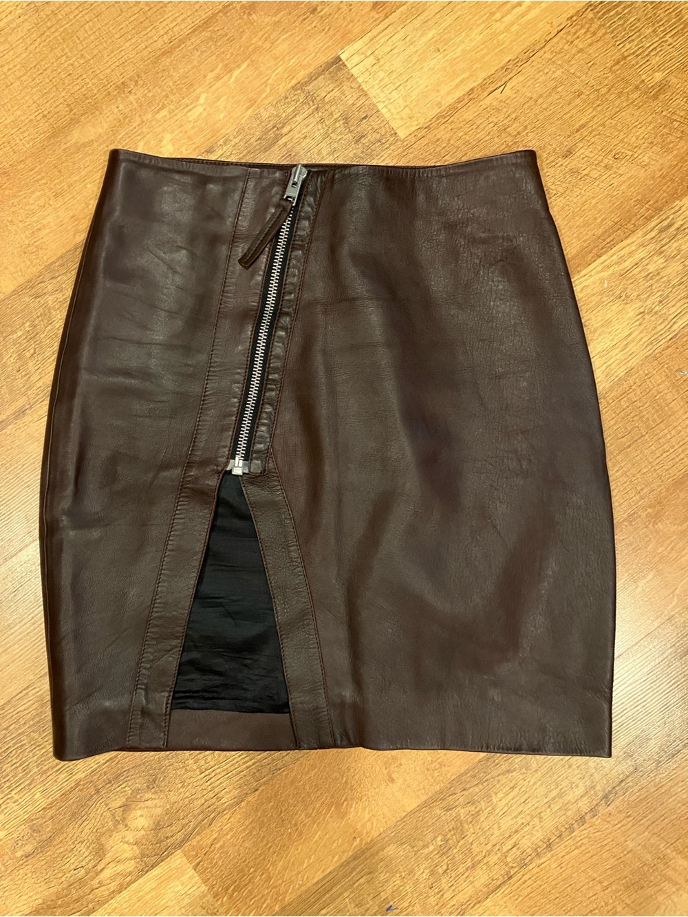 All Saints Leather Skirt Lucille half Zip US 8 Oxblood/Chocolate/Dark Brown